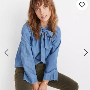 Madewell Denim Tie-Neck Popover Shirt Size M